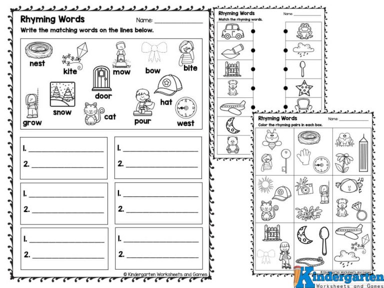Free Match the Rhyming Words Worksheet with Matching Pictures Pages