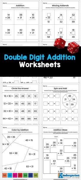 Are you looking for free double digit addition worksheets for kindergarten? Help your little learners build a strong math foundation with these fun and engaging worksheets! These activities make learning double digit addition simple and enjoyable. Kids will practice adding numbers from 10 to 99 through a variety of hands-on exercises.