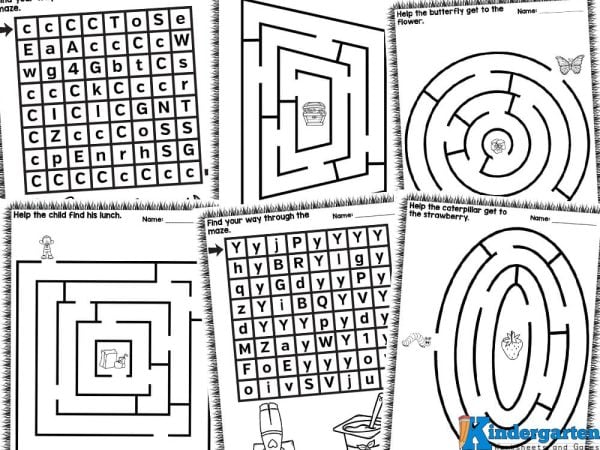Kindergarten maze worksheets