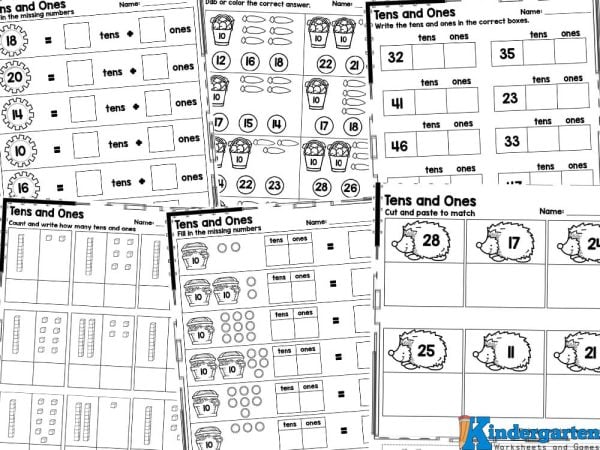 Kindergarten tens and ones worksheets