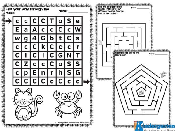 Maze sheets for kindergarten