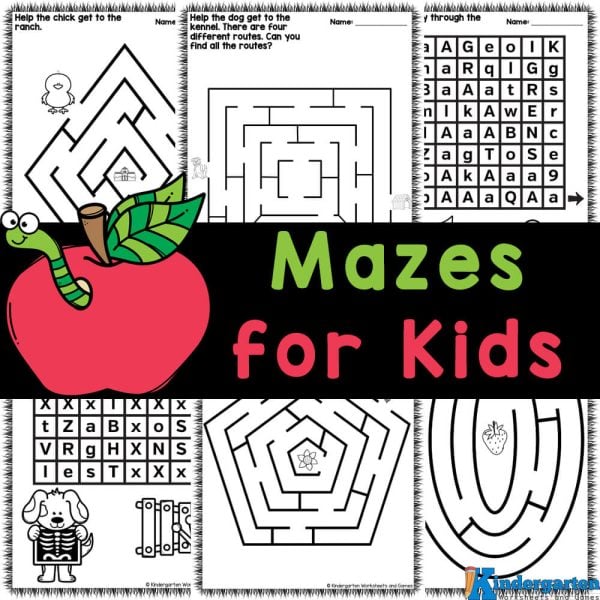 Grab free printable mazes for kindergarten: 19 engaging worksheets that promote problem-solving and fine motor skills plus 26 alphabet letter mazes too.