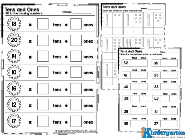 One and tens place value worksheets