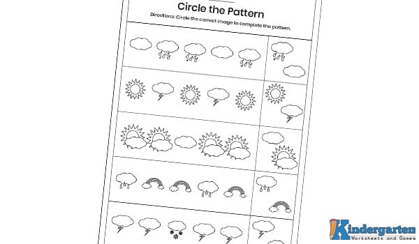 In this worksheet, kids will look at the weather pattern in each row and circle the correct image that comes next to complete the pattern.