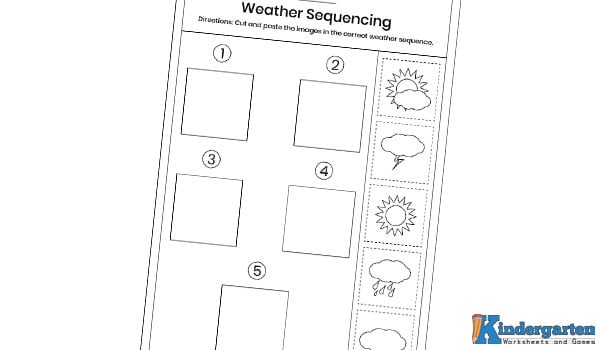 In this weather sequence worksheet, kids will have to cut and paste the image in the correct weather sequence. This hands-on activity helps children understand weather patterns, improve sequencing skills, and strengthen fine motor abilities.