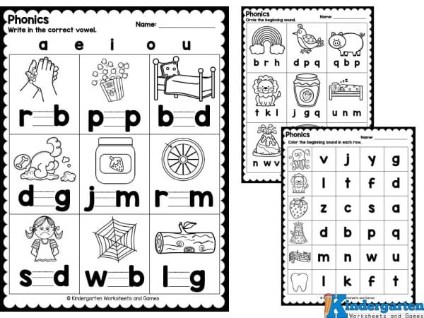 Beginner phonics worksheets for kindergarten Students will look at the picture and say the word it represents. They will listen carefully for the beginning sound and circle the letter that represents that sound.
Page 1 - rainbow, bird, pig, lion, jam, nap, volcano, zoo, wind
Page 2 - zero, nest, rain, jet, wall, foot, pizza, leaf, fish
Then students will color the beginning sound in each row that matches the sound they hear in the clipart starting each line.
Page 1 - hog, log, xylophone, owl, drum, rocket
Page 2 - jellyfish, lion, strawberry, queen, music, tooth