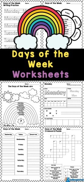 Help your kids master the days of the week with our engaging days of the week for kindergarten worksheets! These days of the week printables include practice spelling, tracing, unscramble, cut-and-paste, coloring, and more. Simply download the days of the week worksheets and you are ready learn while having fun!