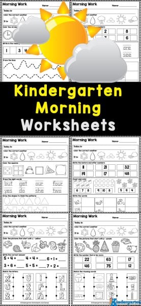 Grab these free Kindergarten morning worksheet pages to help k5 students get the practice and review they need. These fun Kindergarten Morning Work printables are a great way to learn math and literacy skills. The 30 pages of printable kindergarten worksheets cover a variety of skills including counting, tracing and the letters of the alphabet, while building on their math and literacy skills. Simply download the activity worksheets for kindergarten to easily add this resource to your daily learning routine.