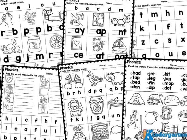 Phonics pages for kindergarten There are twelve no-prep pages in this pack, with answers included. The phonics activity for kindergarten pages included in this pack include: