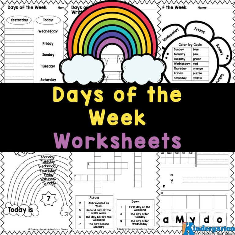 Days of the Week for Kindergarten Worksheets