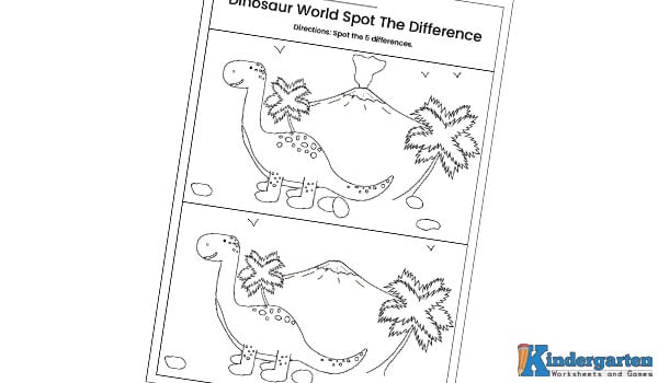 Next is this dinosaur world spot the difference worksheet. Kids will love this theme, they have to find 5 differences between the images. Dinosaur World Spot The Difference