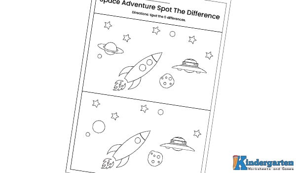 This space adventure worksheet takes kids out of this world! Kids have to compare the images to spot 5 differences. Space Adventure Spot The Difference