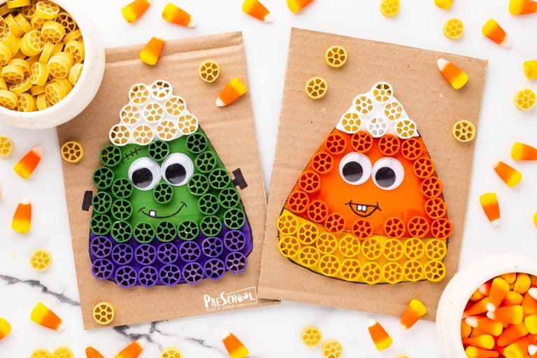 Wagon Wheel Pasta Candy Corn Craft – Autumn Crafts for Kindergarten