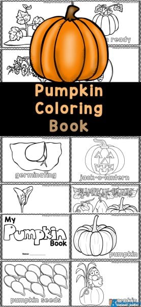 Teach children about the Life Cycle of a Pumpkin with this no-prep, free printabel Coloring Book Pumpkin. Simply download the pumpkin coloring book and allow children to color the sheets to complete this pumpkin life cycle activity. These pumpkin coloring pages are perfect for preschool, pre-k, kindergarten, and first grade students.