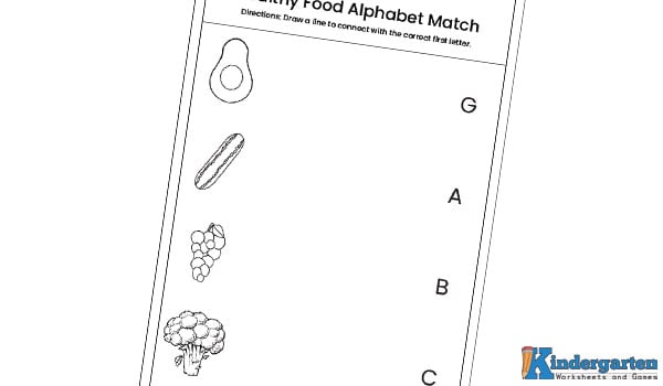 Worksheet for healthy and unhealthy food In this worksheet, kids will have to identify the healthy foods and draw a line to connect with the correct letter.