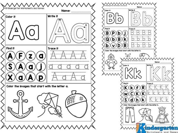 alphabet letters activities for kindergarten There are twenty-six pages in this printable pack-one for each letter of the alphabet - which contain the following activities:
Color the uppercase and lowercase letters
Write the uppercase and lowercase letters
Find the uppercase and lowercase letters
Trace the uppercase and lowercase letters
Color the images that start with the letter