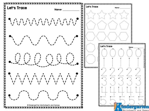 kindergarten tracing worksheets This free tracing worksheets pack comes in black and white. You could laminate the pages for durability and then your child could use a dry erase marker to trace the lines to work on their handwriting skills. After tracing the lines, children could also use the pages for cutting practice.Â