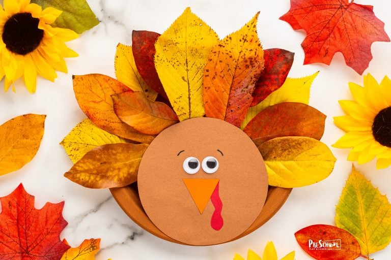 Thanksgiving Turkey Leaf Craft for Kindergarten with Real Leaves