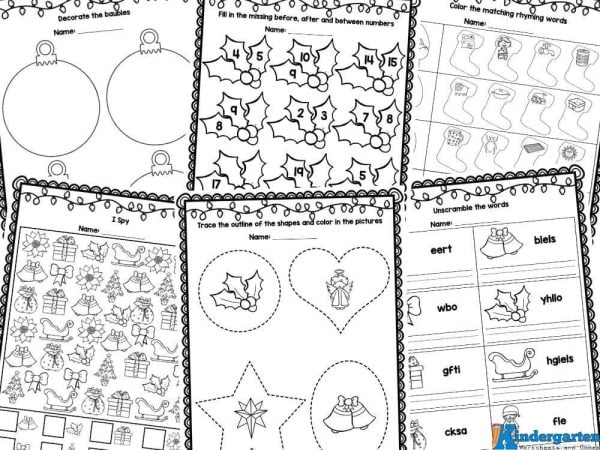 Just because it's the holiday season doesn't mean learning has to stop. In fact, it is the perfect time for incorporating some Christmas activities for kindergarten class. We have 20 free, no-prep Christmas worksheets for kindergarten to keep kids engaged and learning all month long. The Christmas activity sheets kindergarten include fine motor skill activities like tracing, shapes, mazes, connect the dots, patterns, counting, before / after, I spy visual discrimination, rhyming, unscramble words, drawing prompts, art activity, and writing activity. Whether you are a parent, teacher, or homeschooler - you will appreciate this holiday activity pack!