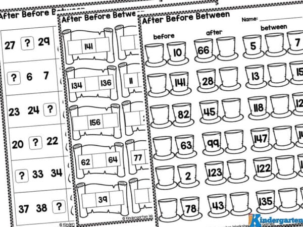 After Number Worksheet The after, before and between pages in this worksheet pack include:
Write the numbers that come before, after and between in the phones
Write the numbers that come before, after and between in the windows
Write the numbers that come before, after and between in the coins
Write the numbers that come before, after and between in the top hats
Write the numbers that come before, after and between in the books
Write the numbers that come before, after and between in the fences
Write the numbers that come before, after and between in the hot dogs
Write the numbers that come before, after and between in the maps
Color the correct sack