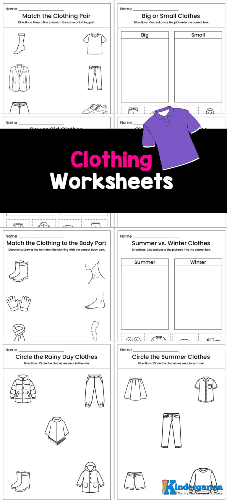 Clothing Worksheets for Kindergarten - Clothes and Weather Activities