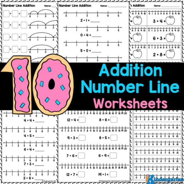 Download our free printable Addition Number Line Worksheets to help kindergarteners learn addition in a fun and visual way, complete with an answer key for easy checking!