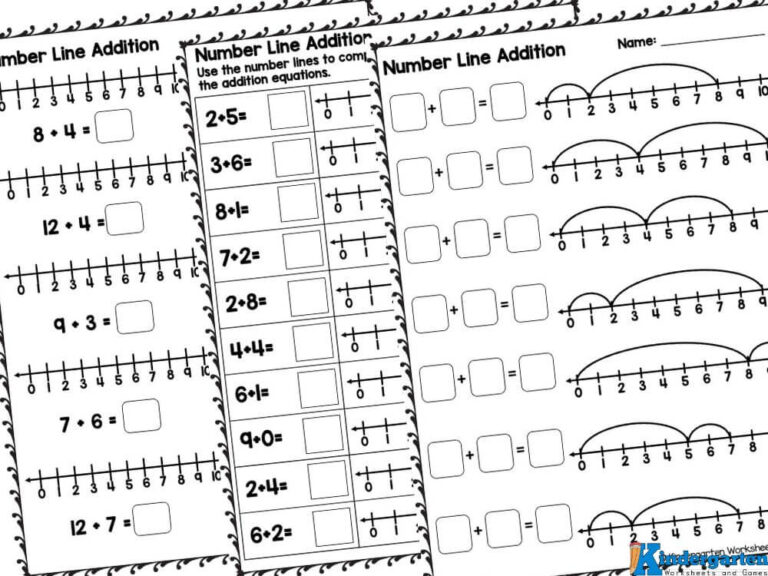 Addition Number Line Worksheets for Kindergarten Math