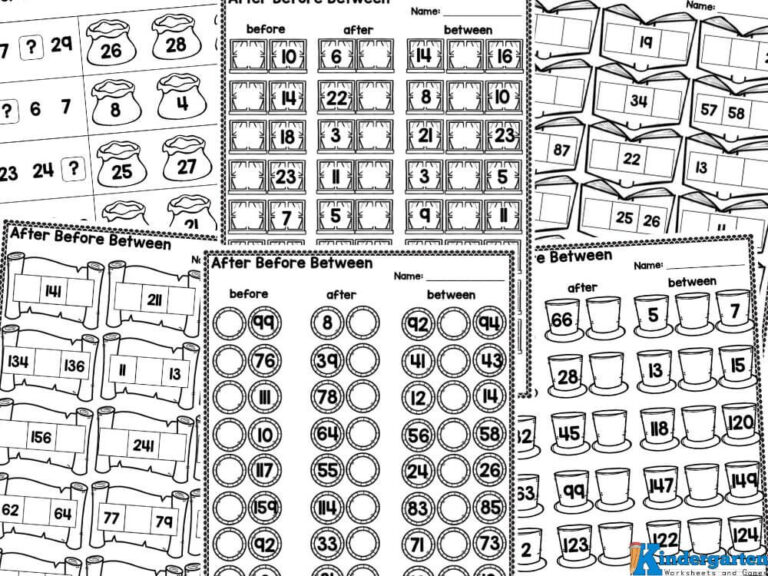 Before and After Number Worksheets for Kindergarten (0-100)