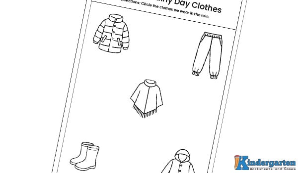 circle-rainy-cloth Similarly in this rainy day clothes worksheet, kids will circle the clothes worn on a rainy day. This simple activity helps children learn about rainy weather clothing.Â