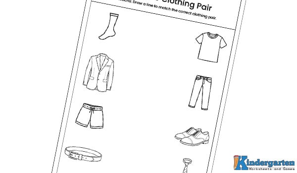 match-clothing-pair-worksheet In this worksheet, kids will have to match the correct clothing pair. They will identify the correct clothing pairs and draw a line to connect each matching pair. This activity helps children understand how clothes go together in a fun and simple way.