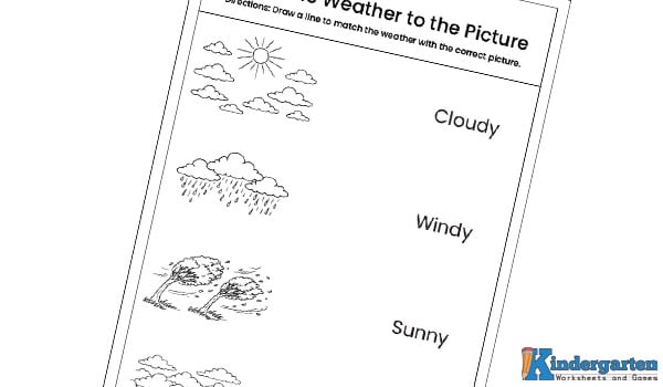 In this worksheet, kids will look at different weather pictures. They will read the weather names and draw a line to match each picture with the correct weather name. This activity helps children learn to identify and recognize different types of weather in a fun and simple way.