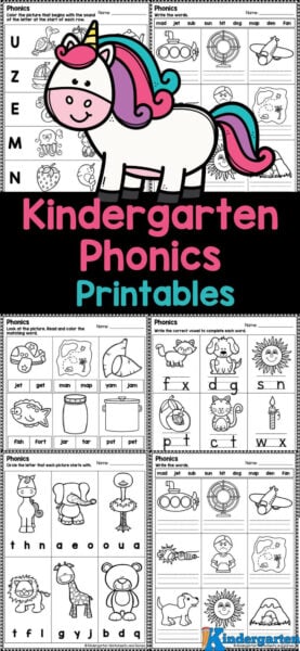 These kindergarten phonics printables are a great way for children to practice and improve their alphabet, reading, vocabulary and writing skills. They will also be working on their letter and word recognition which is an important part of learning to read. Download the free phonics worksheets for kindergarten and you are ready to go!
