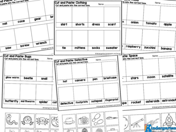In this pack, you will receive fifteen pages that contain a variety of cutting activities. Included are cut and paste pages to: Fall Cut and Paste Winter Cut and Paste Spring Cut and Paste Summer Cut and Paste Space Cut and Paste Pirate Cut and Paste Bugs Cut and Paste Camping Cut and Paste Clothing Cut and Paste Community Helpers Cut and Paste Construction Cut and Paste Dental Cut and Paste Detective Cut and Paste Farm Cut and Paste Food Cut and PasteÂ