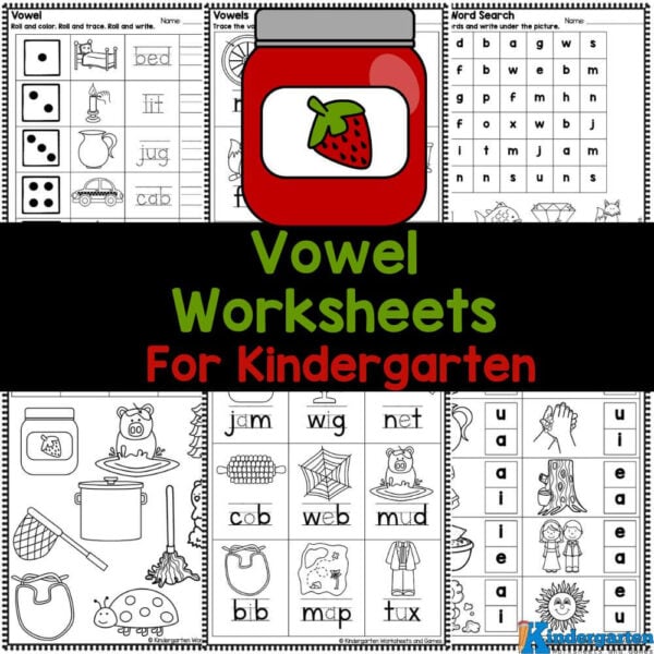 Download free kindergarten vowel worksheets with 10 engaging pages to help kids practice short vowels through fun activities like tracing, coloring, and word searches!