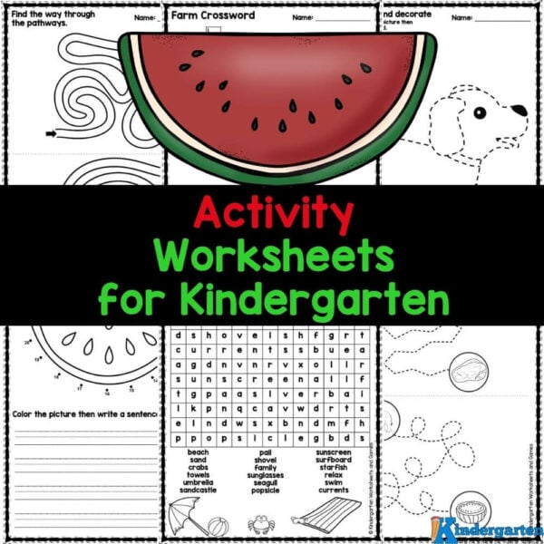 Download these fun and free printable activity worksheets for kindergarten, featuring tracing, mazes, puzzles, and more that kids will love!