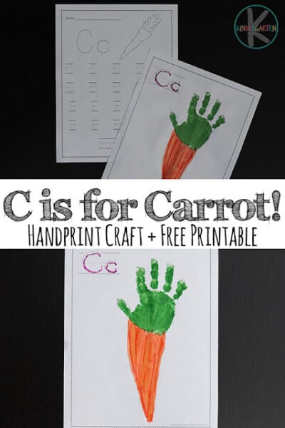 Let's create something fun with this letter c handprint craft perfect for teaching kids their alphabet letters. This c is for carrot project is great for toddlers, preschoolers, and kindergartners. After you've made the letter c carrot craft, don't forget to print the free letter C worksheets to go along with it for more fun letter practice!